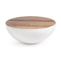 Table basse ronde en bois recyclé et acier blanc ou gris - Genoveffa