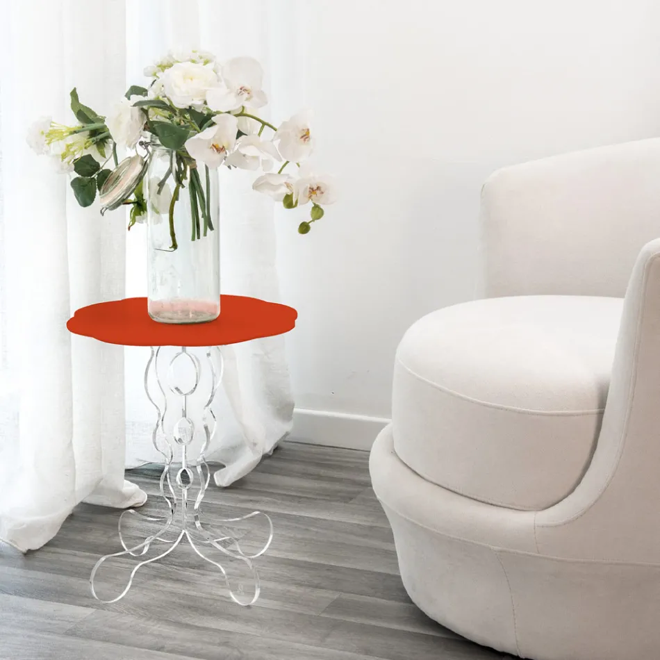 Table d'appoint ronde rouge diamètre 36cm Janis, faite en Italie Viadurini