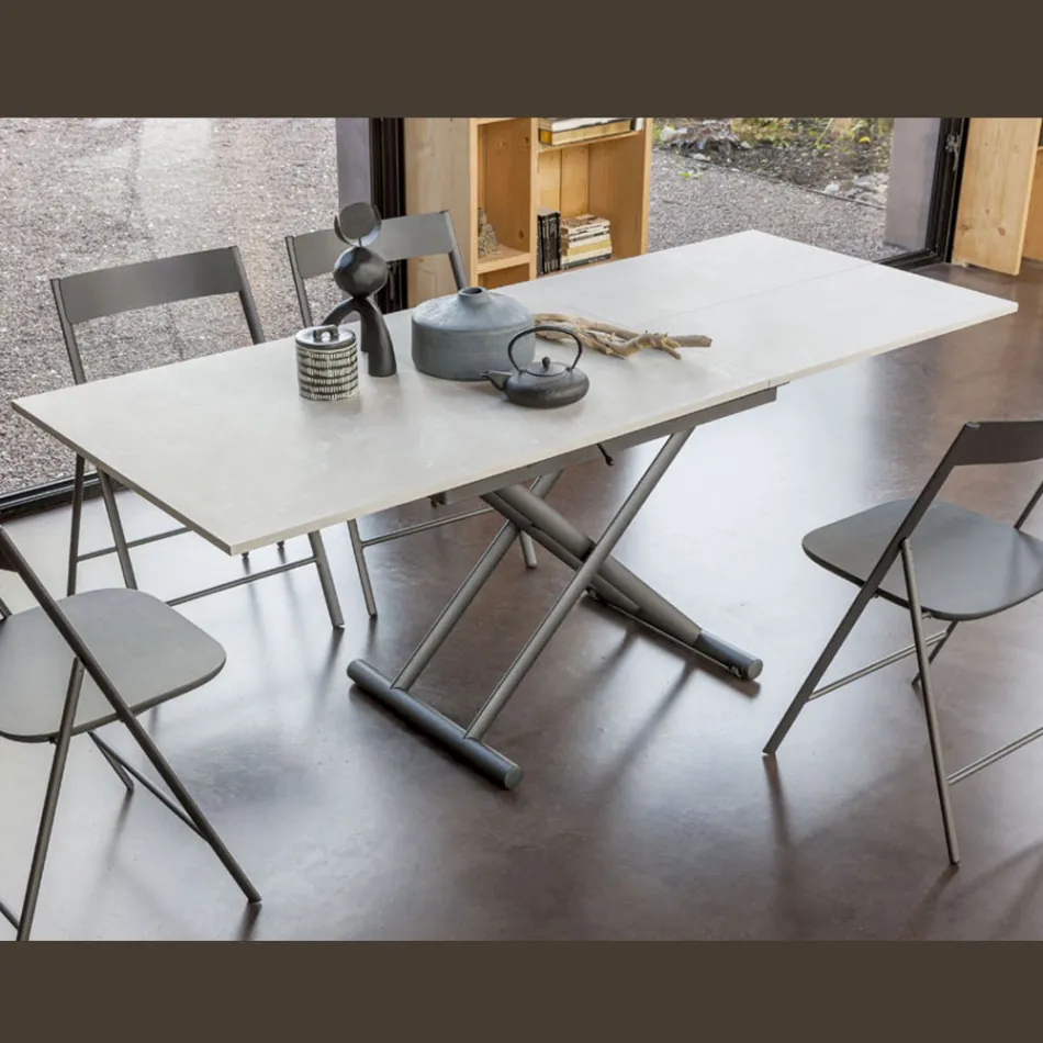 Table Basse Transformable à Hauteur Réglable jusqu'à 82 cm Fabriquée en Italie - Roue Viadurini