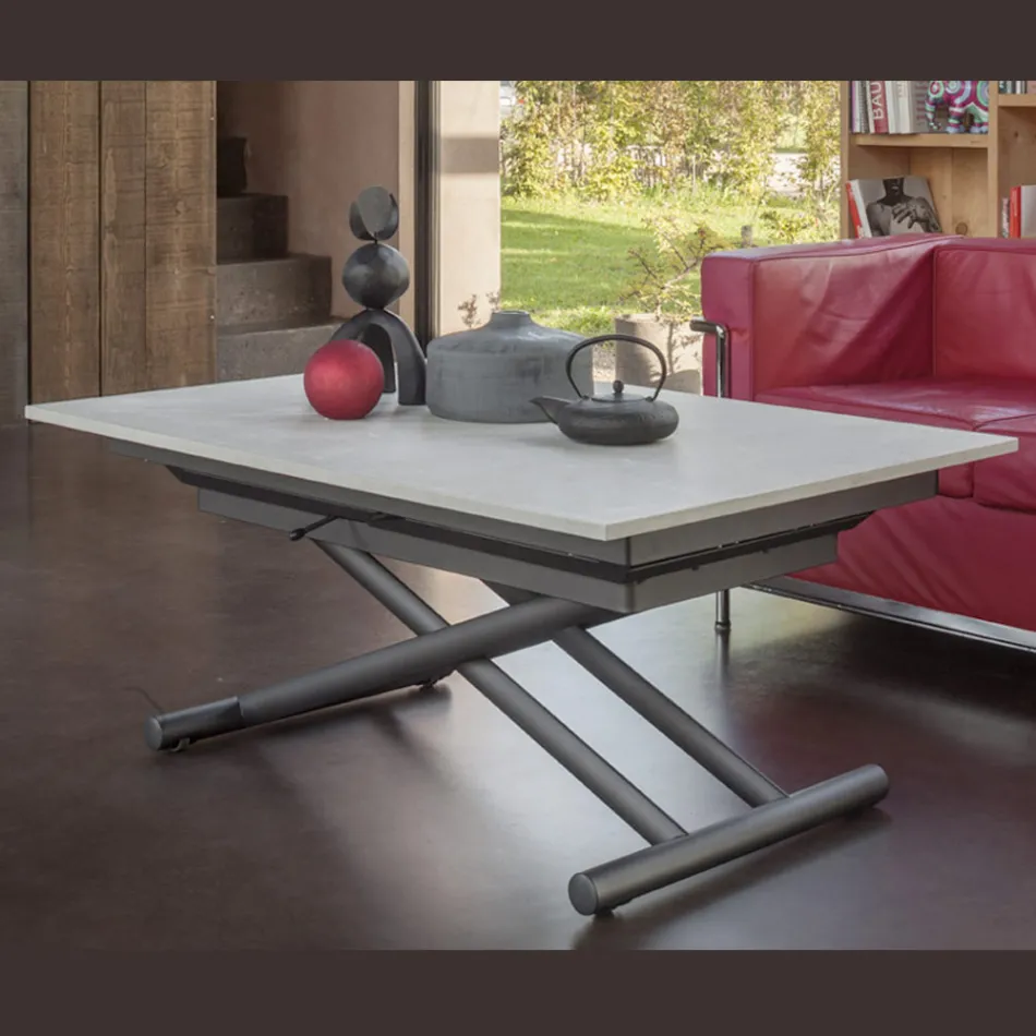 Table Basse Transformable à Hauteur Réglable jusqu'à 82 cm Fabriquée en Italie - Roue Viadurini