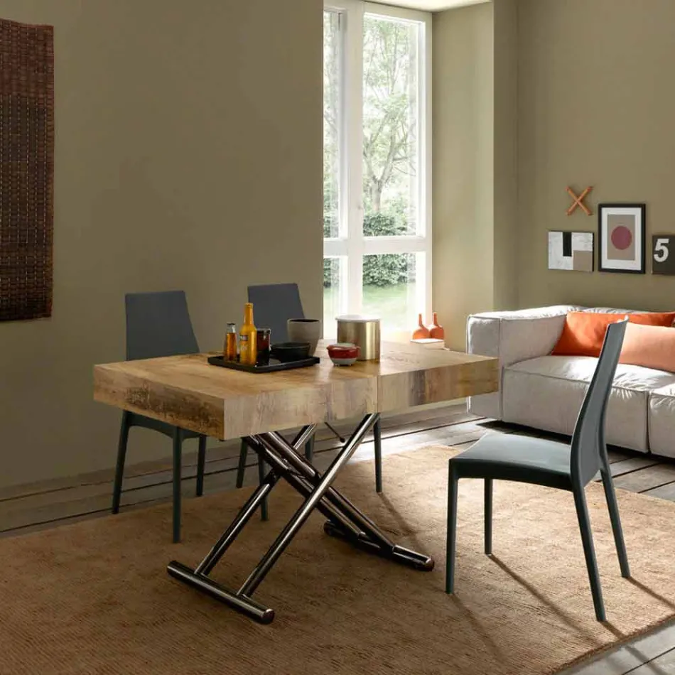 Table basse design transformable en bois et métal noir Made in Italy - Niverio Viadurini