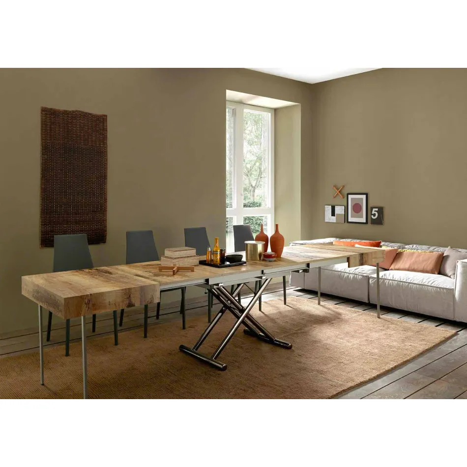 Table basse design transformable en bois et métal noir Made in Italy - Niverio Viadurini