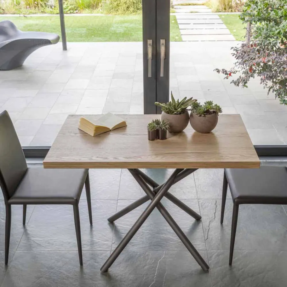 Table Basse Convertible en Table de Salle à Manger Plateau Bois et Base Métal - Pêche Viadurini