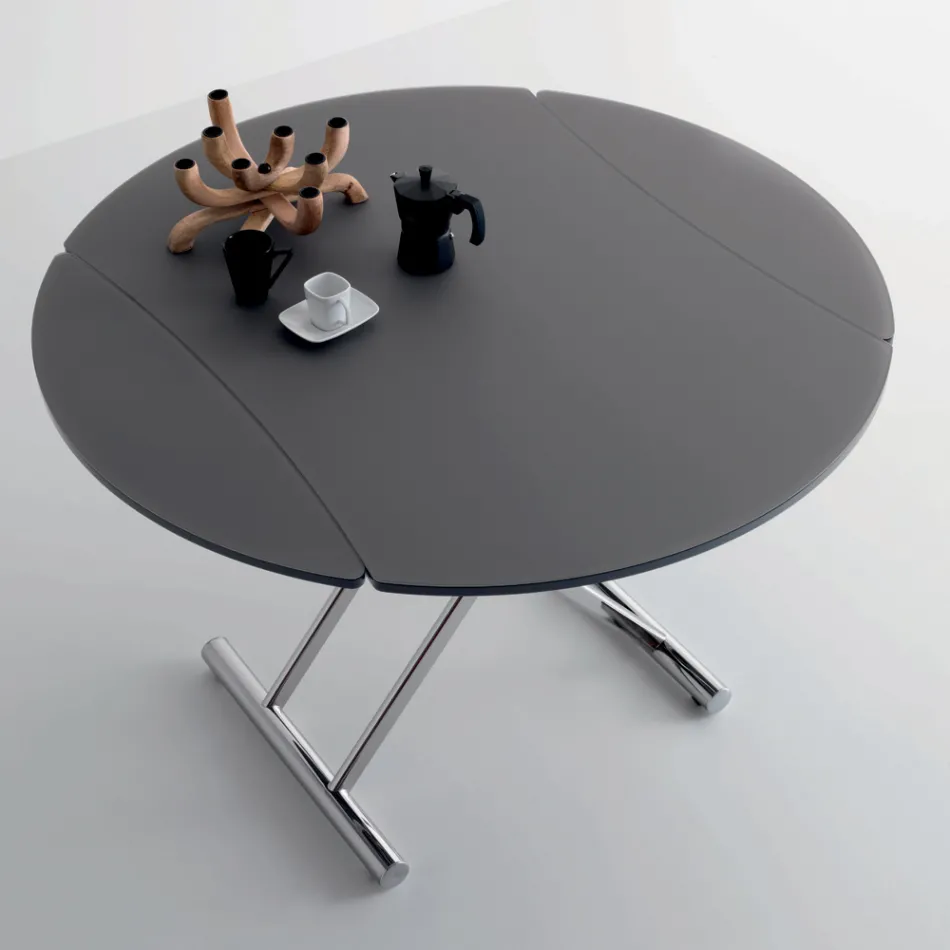 Table basse transformable en table à manger ronde en métal et verre - Giordana Viadurini
