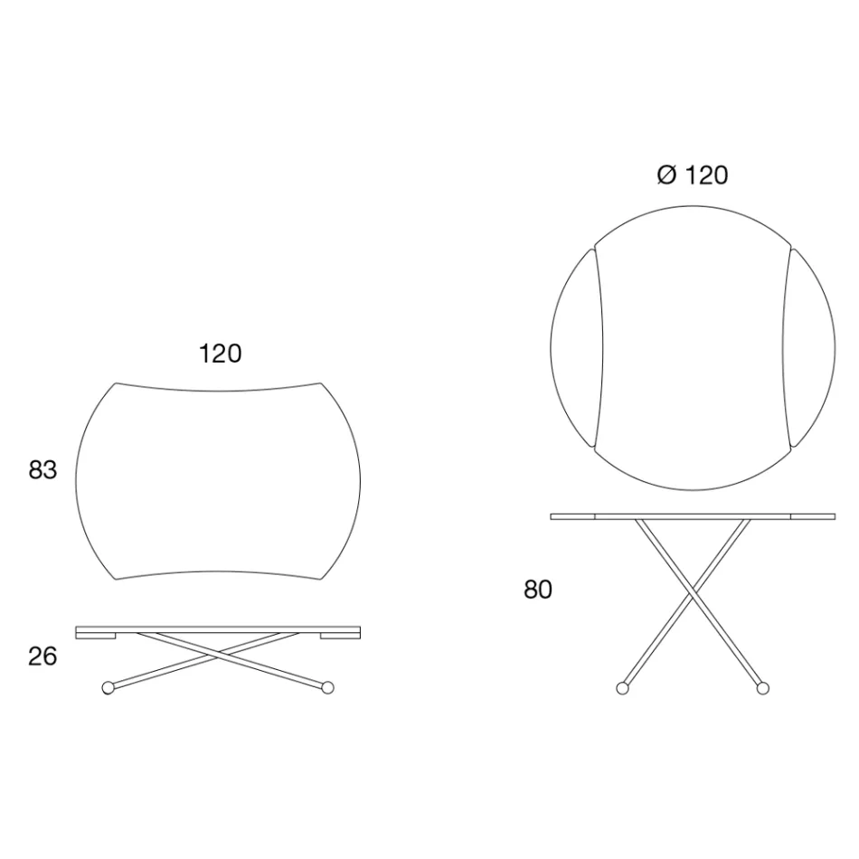 Table basse transformable en table à manger ronde en métal et verre - Giordana Viadurini