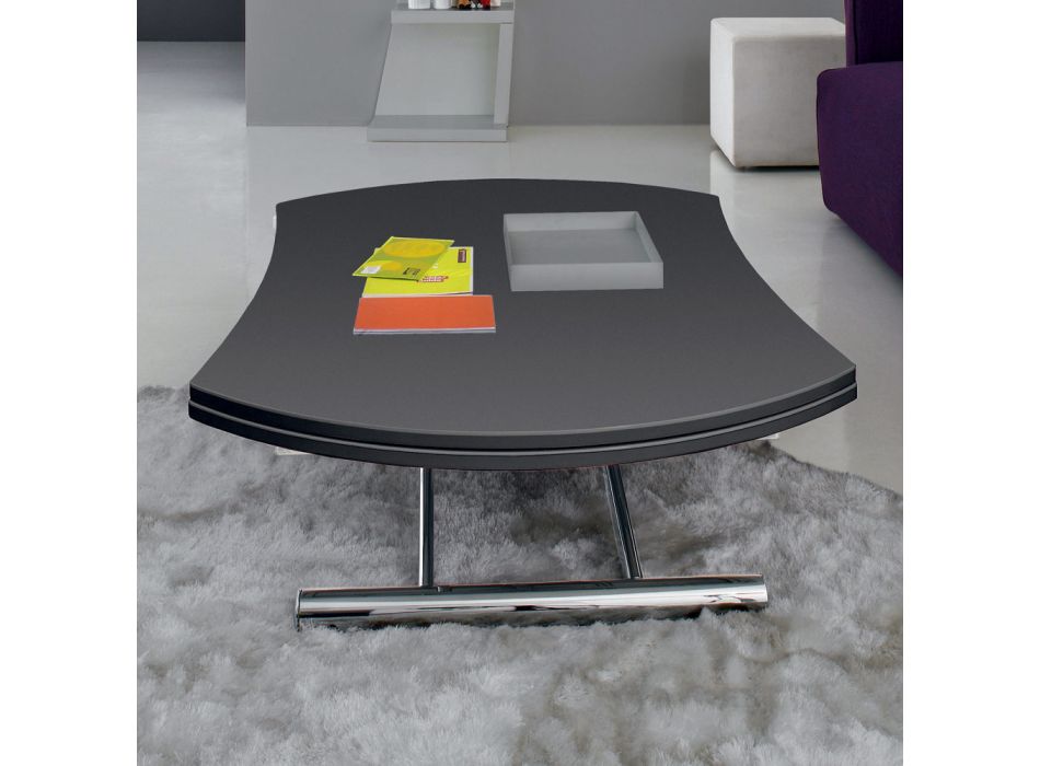 Table basse transformable en table à manger ronde en métal et verre - Giordana Viadurini