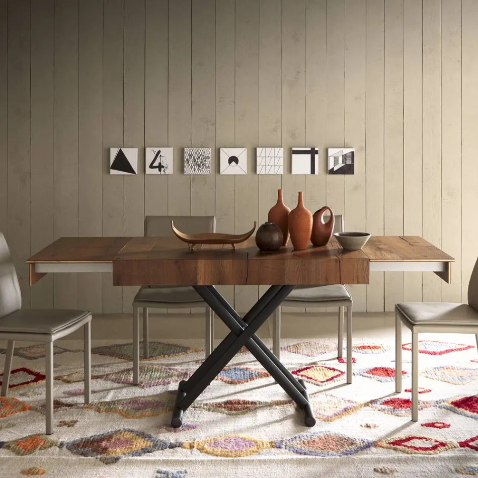 Table Basse Transformable en Métal et Bois Table Made in Italy - Polaris Viadurini