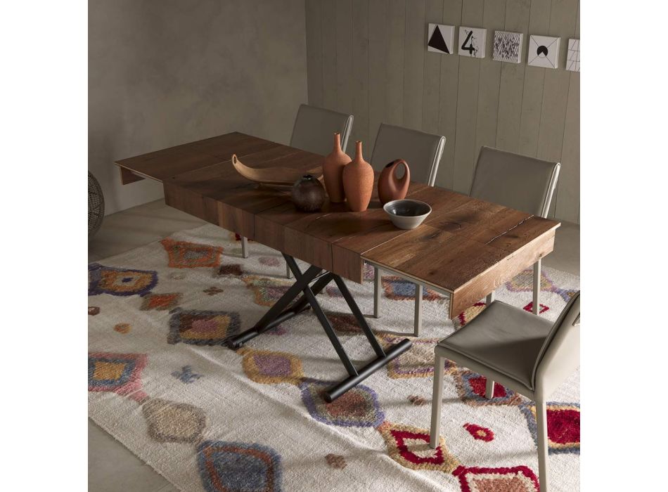 Table Basse Transformable en Métal et Bois Table Made in Italy - Polaris Viadurini