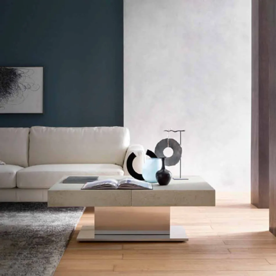 Table basse transformable moderne avec plateau effet mortier fabriquée en Italie - Salomon Viadurini