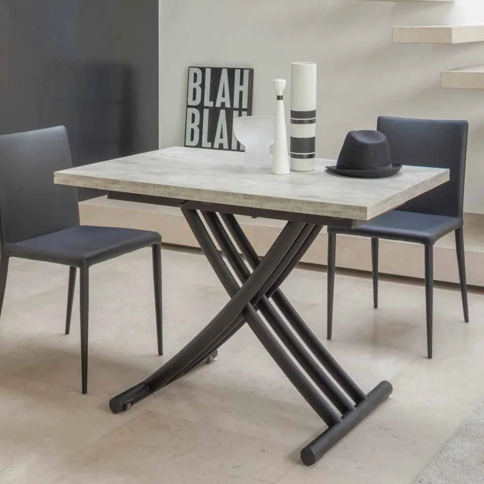 Table basse transformable moderne en métal graphite et plateau en bois - Sistocle Viadurini