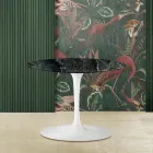 Table Basse Tulipe Eero Saarinen H 39 avec Plateau Ovale en Marbre Vert Alpi - Écarlate Viadurini