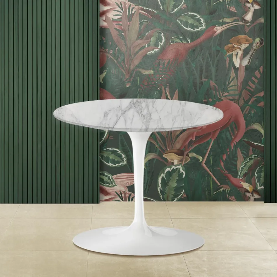 Table Basse Tulip Eero Saarinen H 39 avec Plateau Rond en Marbre Arabescato Viadurini