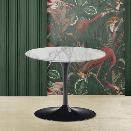 Table Basse Tulip Eero Saarinen H 39 avec Plateau Rond en Marbre Arabescato Viadurini