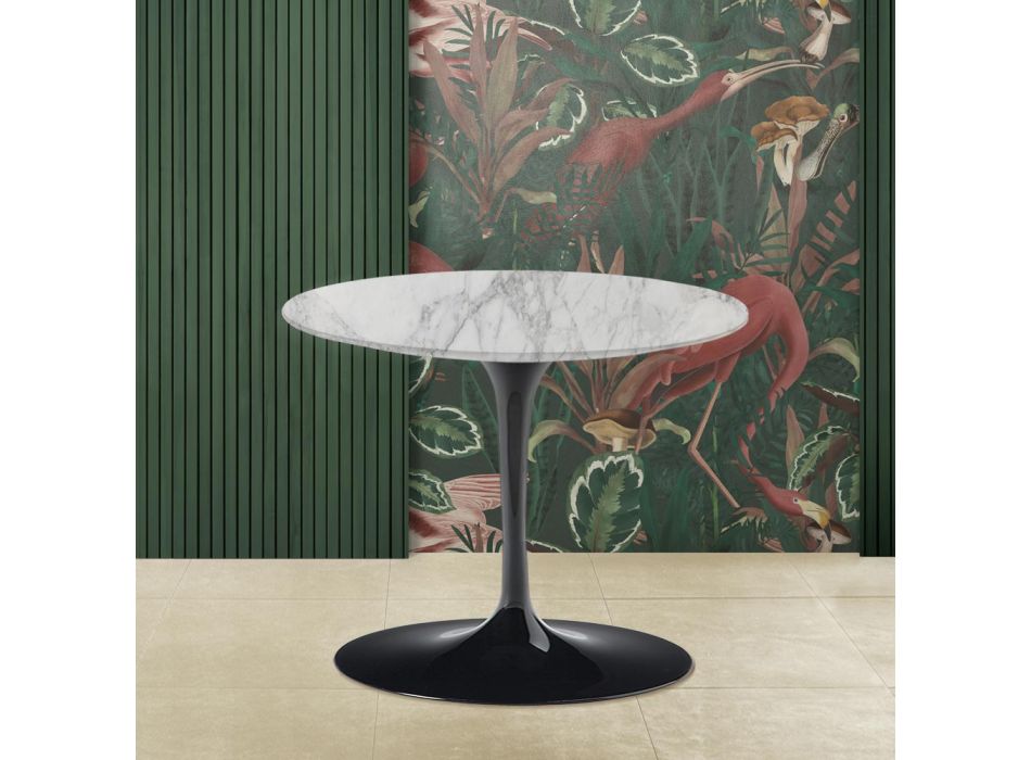 Table Basse Tulip Eero Saarinen H 39 avec Plateau Rond en Marbre Arabescato Viadurini