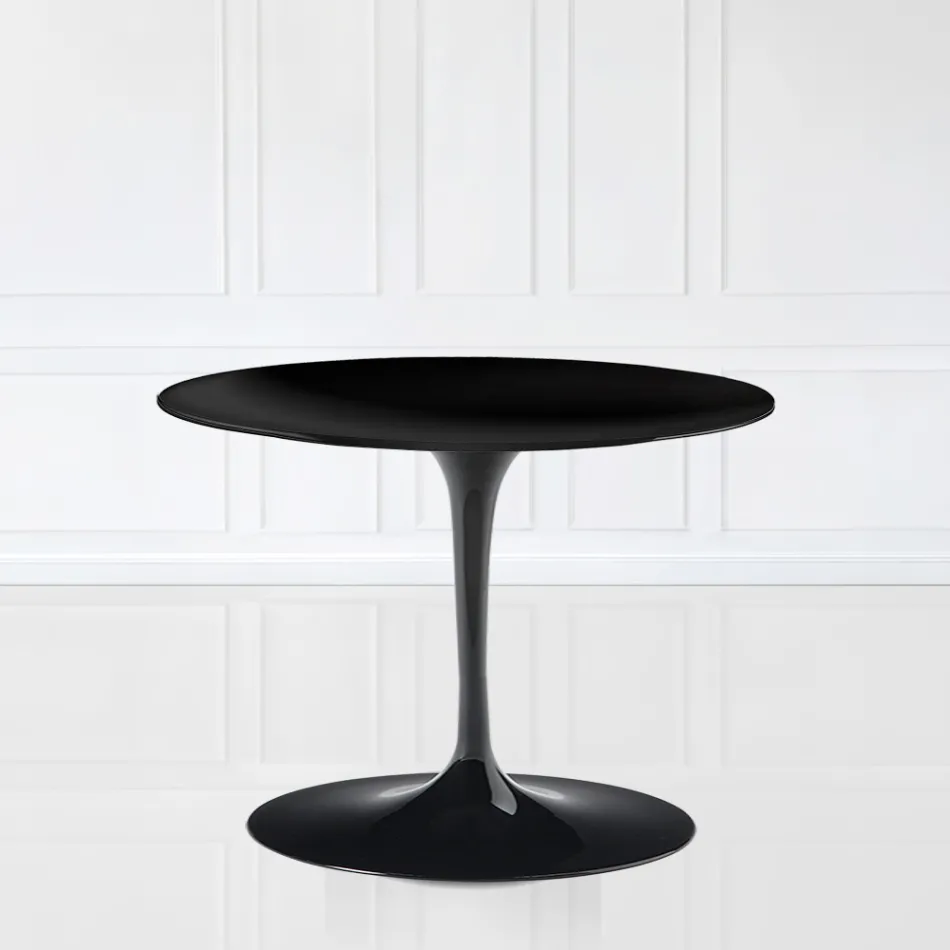 Table basse tulipe Eero Saarinen H 39 ovale en stratifié liquide noir Made in Italy - Scarlet Viadurini