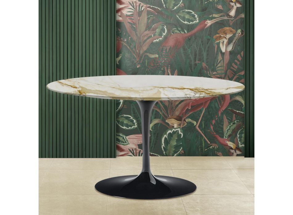 Table Basse Tulipe Eero Saarinen H 41 avec Plateau en Marbre Caracatta Doré Made in Italy - Écarlate Viadurini