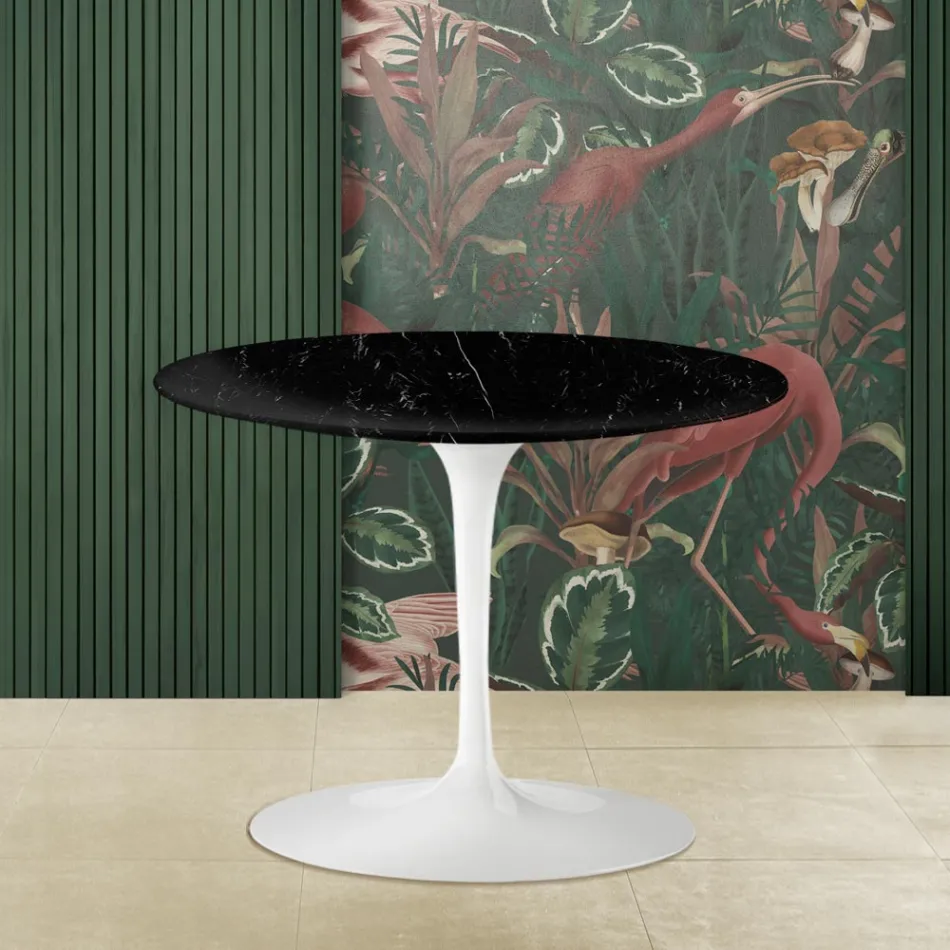 Table Basse Tulipe Eero Saarinen H 41 avec Plateau Rond en Marbre Noir Marquinia Viadurini