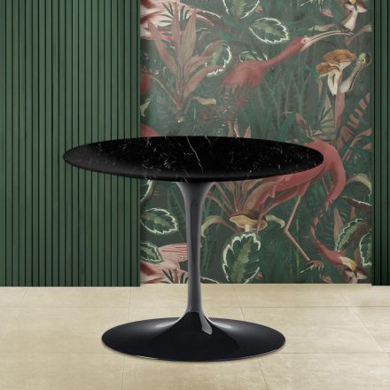 Table Basse Tulipe Eero Saarinen H 41 avec Plateau Rond en Marbre Noir Marquinia Viadurini