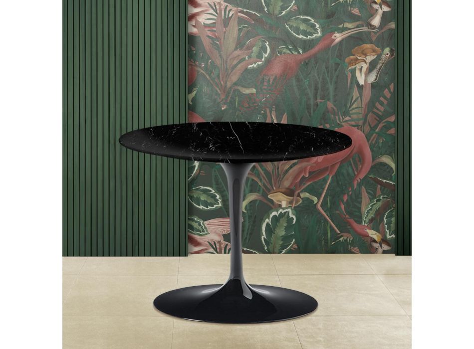 Table Basse Tulipe Eero Saarinen H 41 avec Plateau Rond en Marbre Noir Marquinia Viadurini