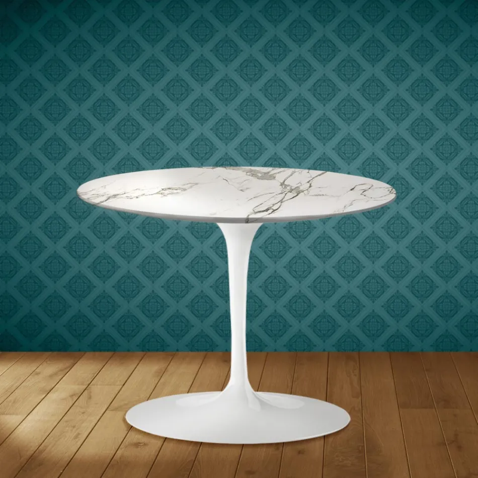 Table basse Tulipe Eero Saarinen H 41 cm en céramique Aura 22, fabriquée en Italie - Écarlate Viadurini