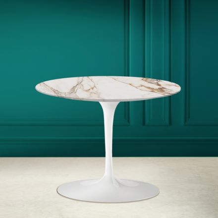 Table Basse Tulipe Eero Saarinen H 41 en Céramique Calacatta Blanc Antique - Écarlate Viadurini