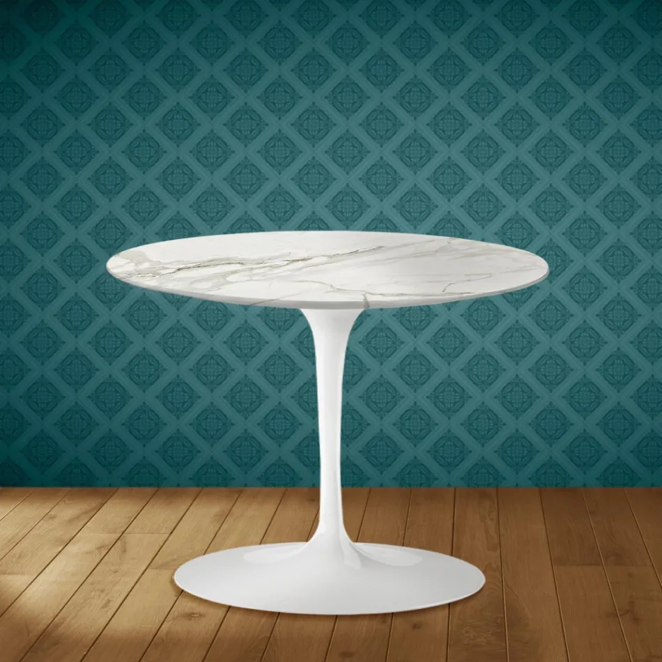Table basse Tulipe Eero Saarinen H 41 cm, céramique polie, fabriquée en Italie - Écarlate Viadurini