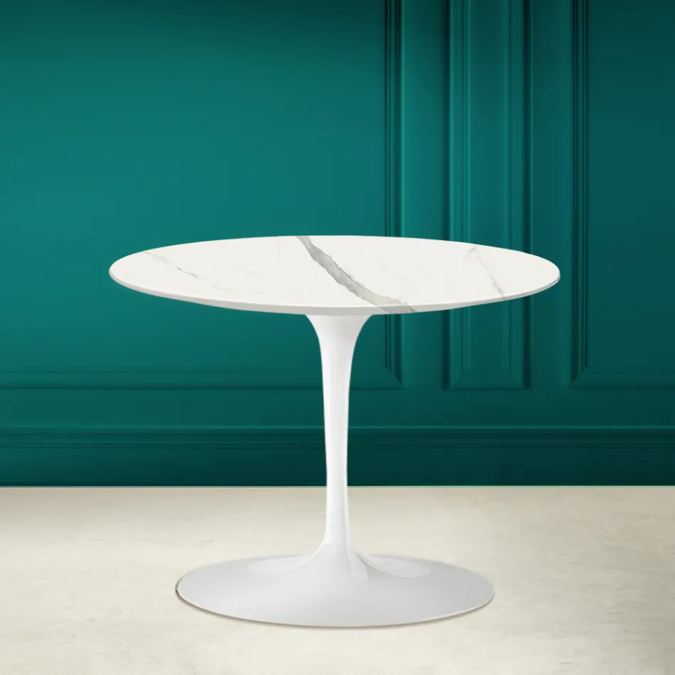 Table Basse Tulipe Eero Saarinen H 41 en Céramique Statuaire Veine Pleine Made in Italy - Écarlate Viadurini