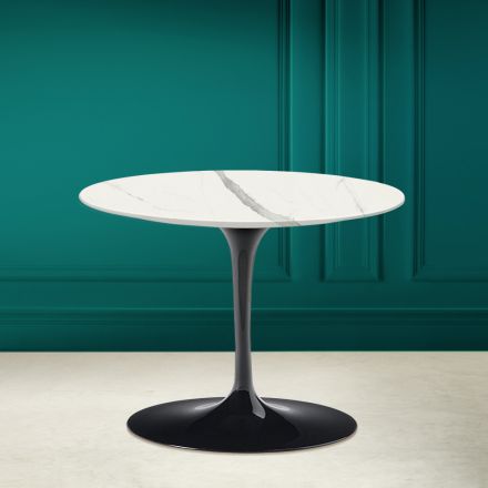 Table Basse Tulipe Eero Saarinen H 41 en Céramique Statuaire Veine Pleine Made in Italy - Écarlate Viadurini