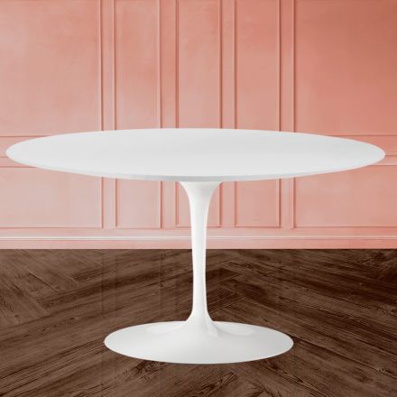 Table basse tulipe Eero Saarinen H 41 ovale avec stratifié liquide blanc - plateau écarlate Viadurini