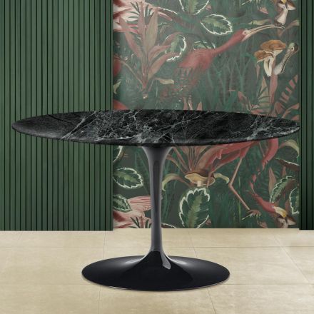 Eero Saarinen H 41 Table Basse Ovale Tulipe avec Plateau en Marbre Alpi Vert Fabriqué en Italie - Écarlate Viadurini