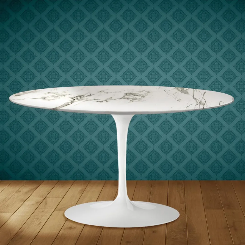 Table basse ovale Tulipe H 41 d'Eero Saarinen, coloris Aura 22, en céramique, fabriquée en Italie - Écarlate Viadurini