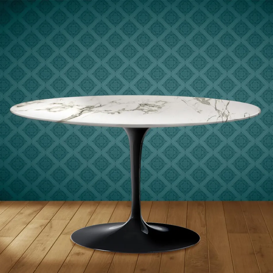 Table basse ovale Tulipe H 41 d'Eero Saarinen, coloris Aura 22, en céramique, fabriquée en Italie - Écarlate Viadurini