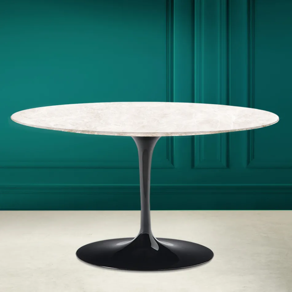 Eero Saarinen H 41 Table Basse Ovale Tulipe en Céramique Diamond Cream Made in Italy - Écarlate Viadurini