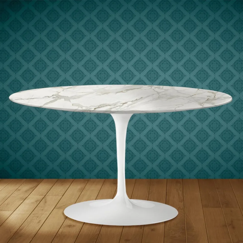 Table basse ovale Tulip d'Eero Saarinen, hauteur 41 cm, en céramique brillante, fabriquée en Italie - Écarlate Viadurini