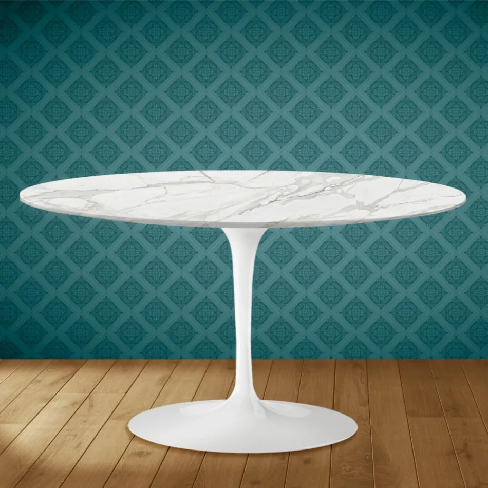 Table Basse Tulipe Eero Saarinen H 41 Ovale en Céramique Morpheus Made in Italy - Écarlate Viadurini