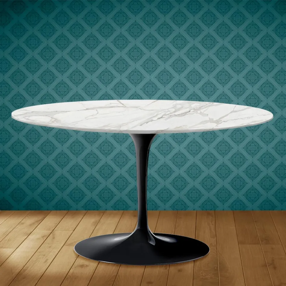 Table Basse Tulipe Eero Saarinen H 41 Ovale en Céramique Morpheus Made in Italy - Écarlate Viadurini