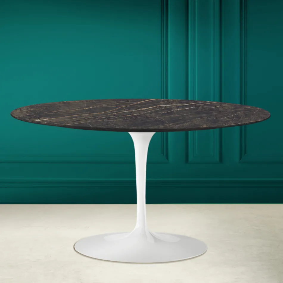 Table Basse Tulipe Eero Saarinen H 41 Ovale en Céramique Noir Desire Made in Italy - Scarlet Viadurini