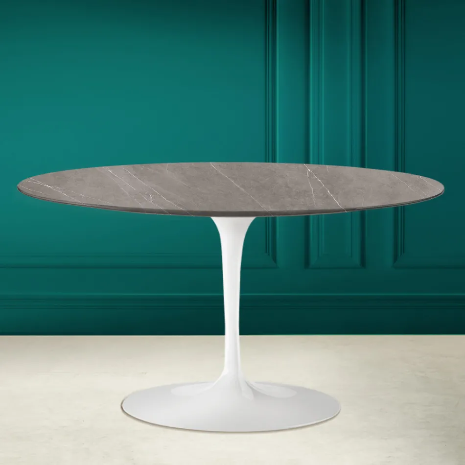 Eero Saarinen H 41 Table Basse Ovale Tulipe en Céramique Pierre Grise Made in Italy - Écarlate Viadurini