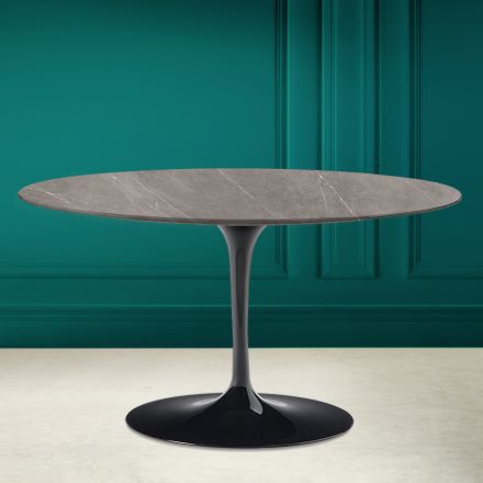 Eero Saarinen H 41 Table Basse Ovale Tulipe en Céramique Pierre Grise Made in Italy - Écarlate Viadurini