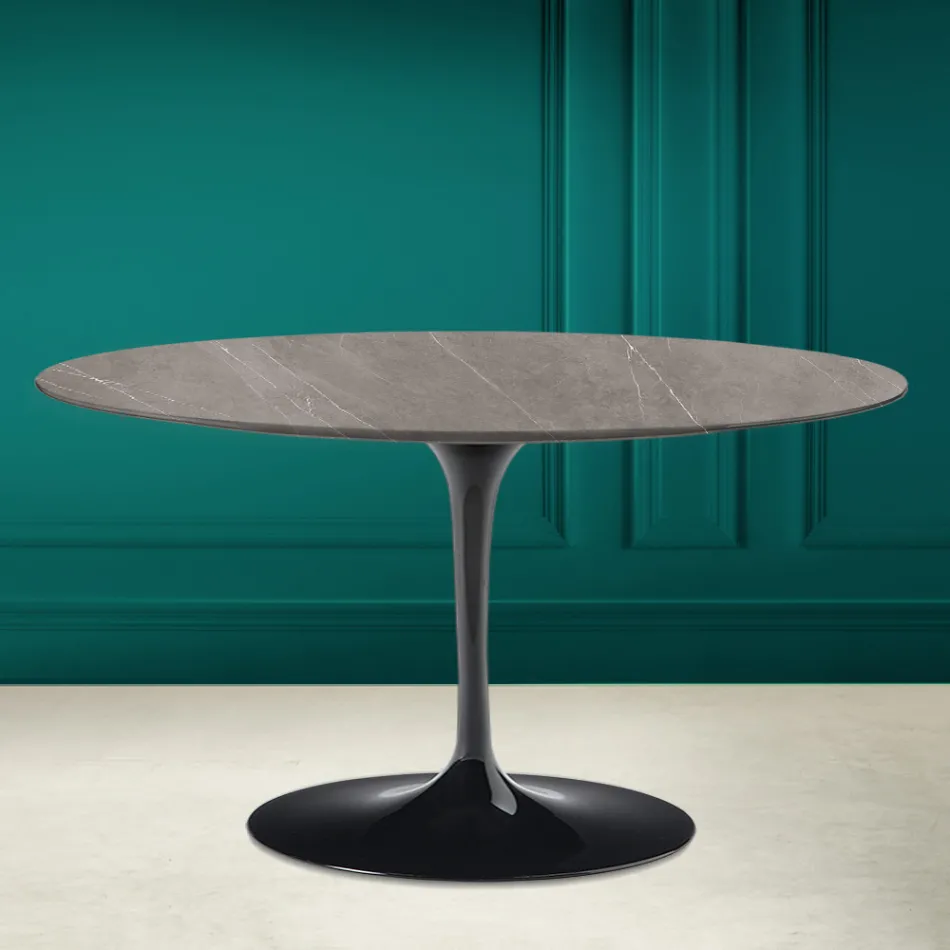 Eero Saarinen H 41 Table Basse Ovale Tulipe en Céramique Pierre Grise Made in Italy - Écarlate Viadurini