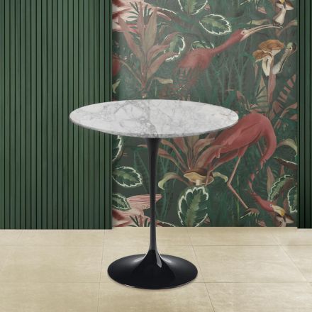 Table basse tulipe Eero Saarinen H 52 ronde en marbre Arabescato Made in Italy - Scarlet Viadurini