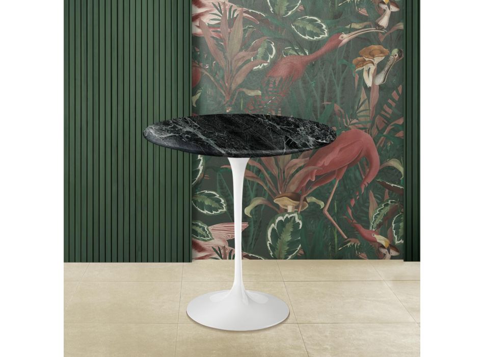 Table basse tulipe Eero Saarinen H 52 ronde en marbre Alpi vert Made in Italy - Scarlet Viadurini
