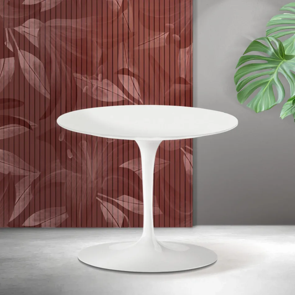 Table basse Tulipe Saarinen H 39 cm en céramique Florim blanc mat - Écarlate Viadurini