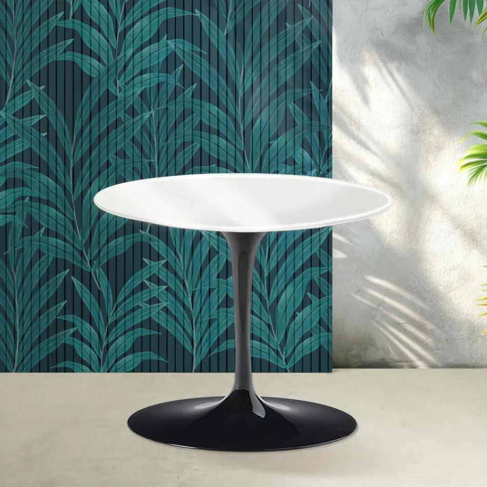 Table basse Tulipe Saarinen, hauteur 39 cm, en céramique Florim blanc brillant - Écarlate Viadurini