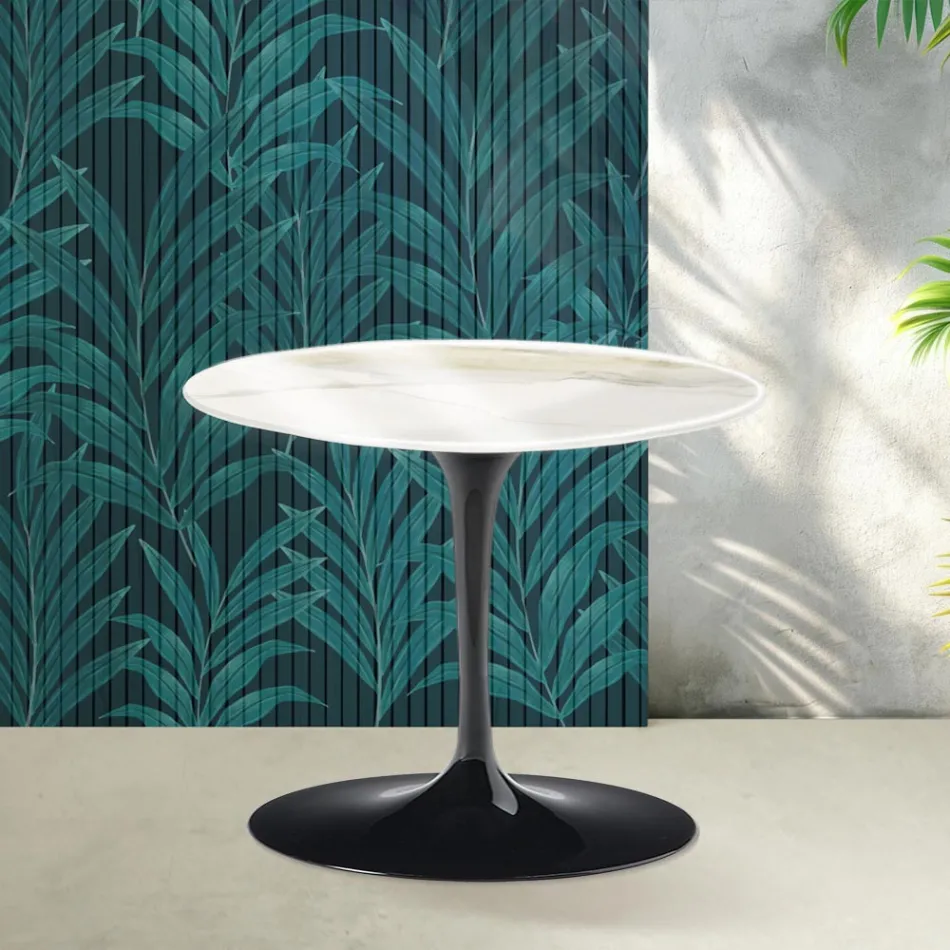 Table basse Tulipe Saarinen, hauteur 39 cm, en céramique brillante Calacatta Gold Florim - Écarlate Viadurini