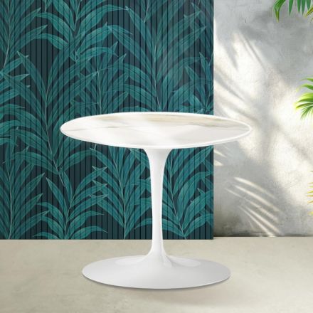 Table basse Tulipe Saarinen, hauteur 39 cm, en céramique brillante Calacatta Gold Florim - Écarlate Viadurini