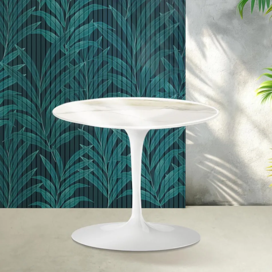 Table basse Tulipe Saarinen, hauteur 39 cm, en céramique brillante Calacatta Gold Florim - Écarlate Viadurini