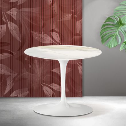Table basse Tulip de Saarinen, hauteur 39 cm, en céramique mate Florim Calacatta Gold - Écarlate Viadurini
