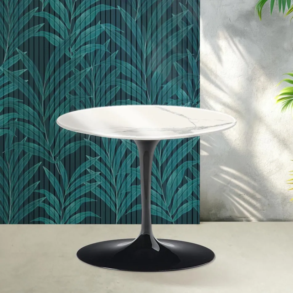 Table basse Tulipe Saarinen, hauteur 39 cm, en céramique brillante Statuario Florim - Écarlate Viadurini