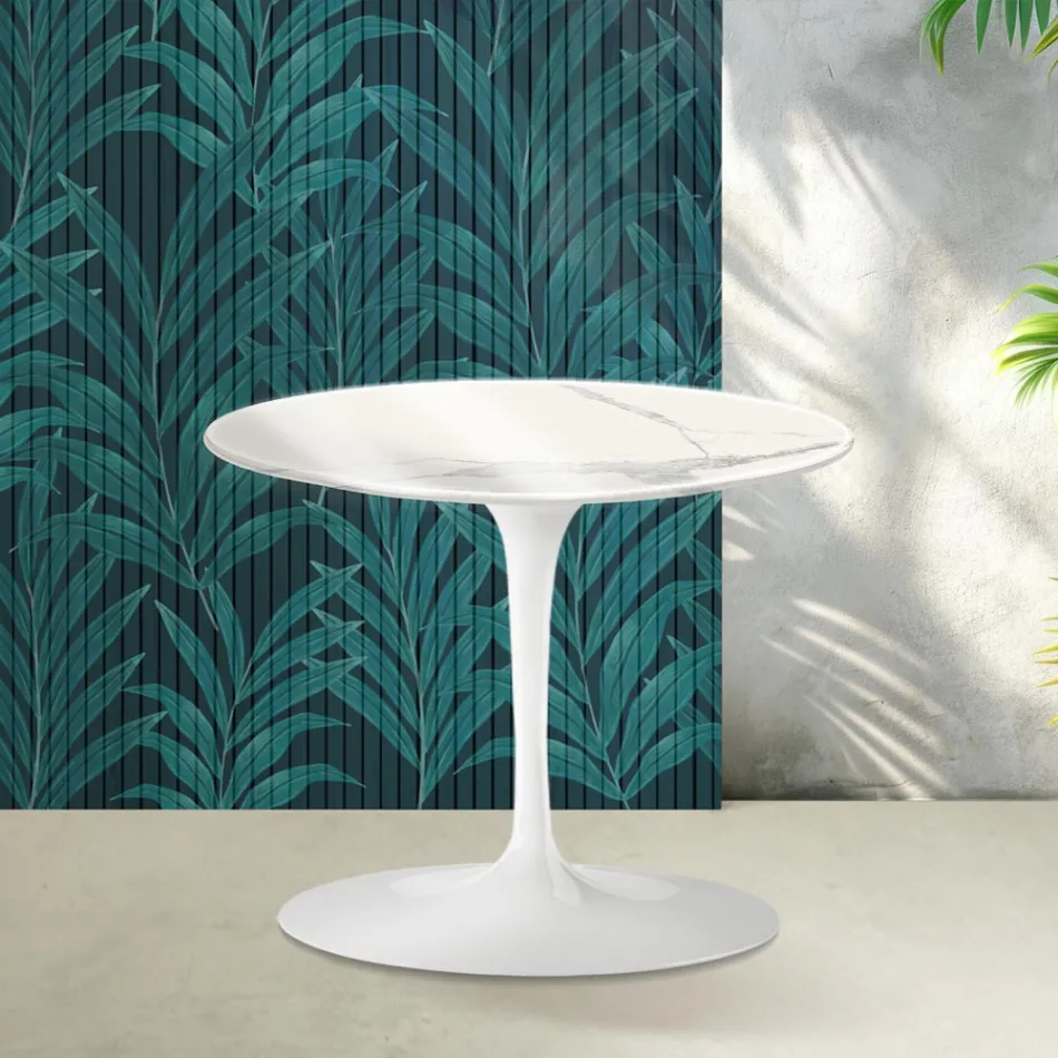 Table basse Tulipe Saarinen, hauteur 39 cm, en céramique brillante Statuario Florim - Écarlate Viadurini